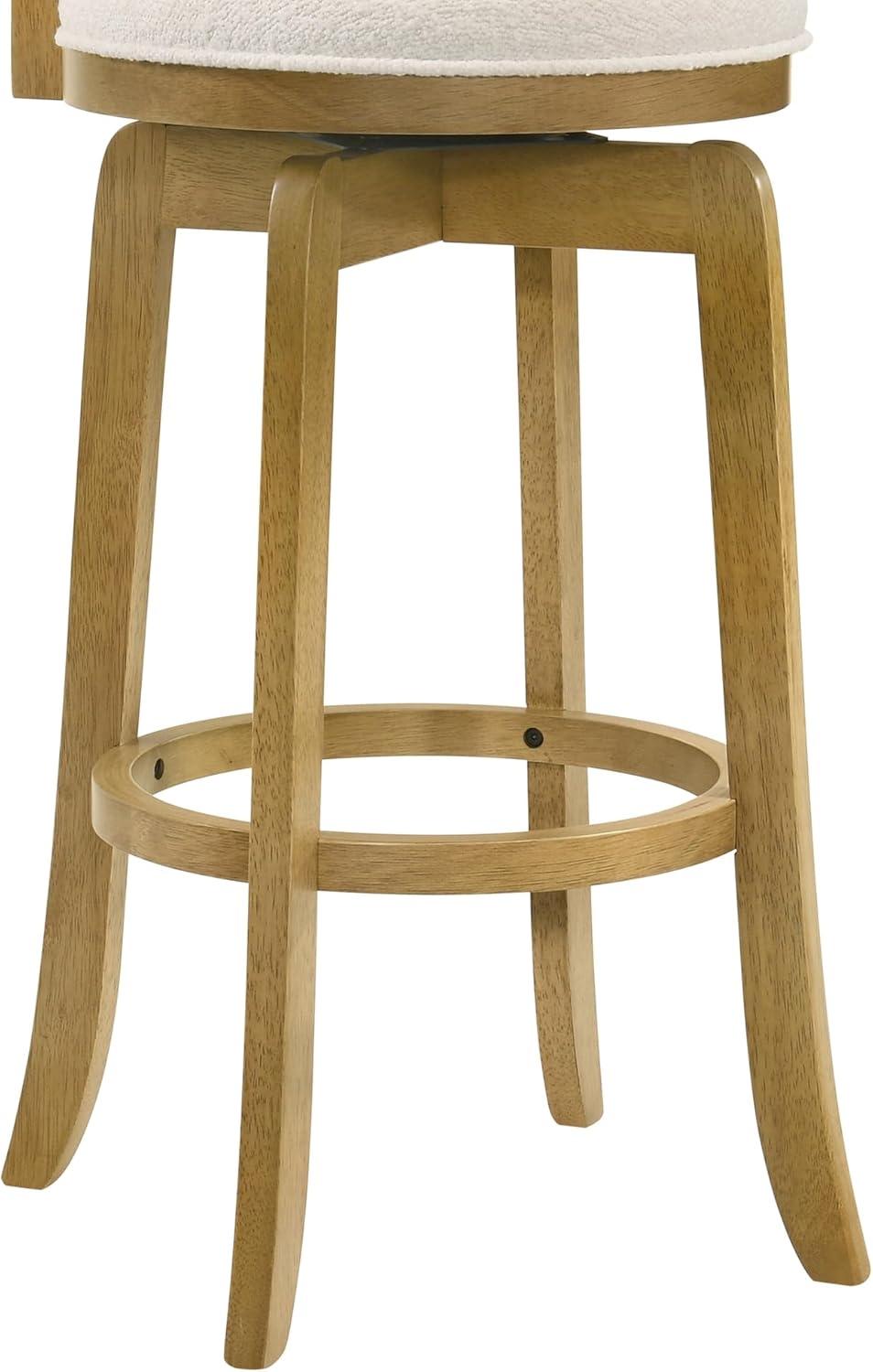 image:imageMelindra Modern Farmhouse Swivel Wood Bar Height Kitchen Bar Stool in Putty Brown Finish with White Boucle Fabric Upholstered SeatWhiteAmber Glow