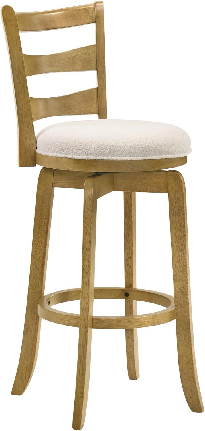 image:imageMelindra Modern Farmhouse Swivel Wood Bar Height Kitchen Bar Stool in Putty Brown Finish with White Boucle Fabric Upholstered SeatWhiteAmber Glow