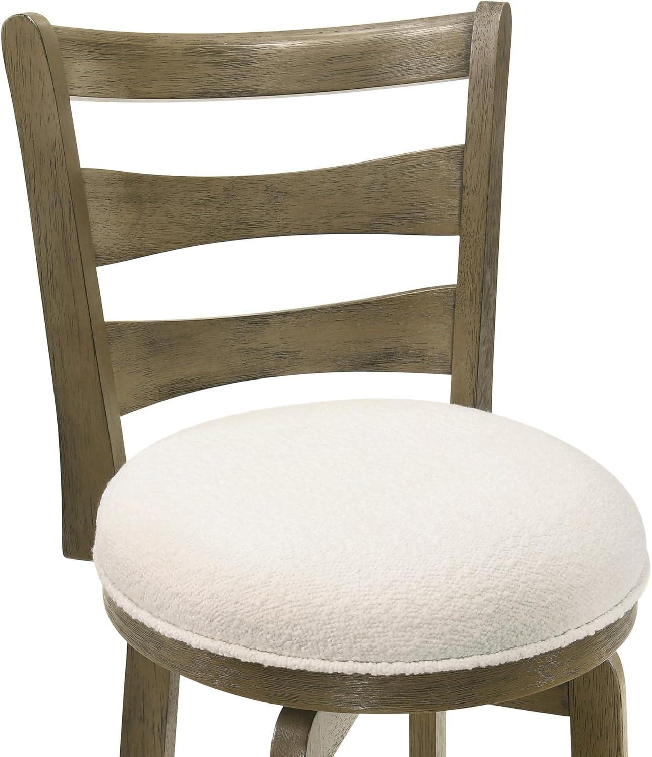 image:imageMelindra Modern Farmhouse Swivel Wood Bar Height Kitchen Bar Stool in Putty Brown Finish with White Boucle Fabric Upholstered SeatWhitePutty Brown