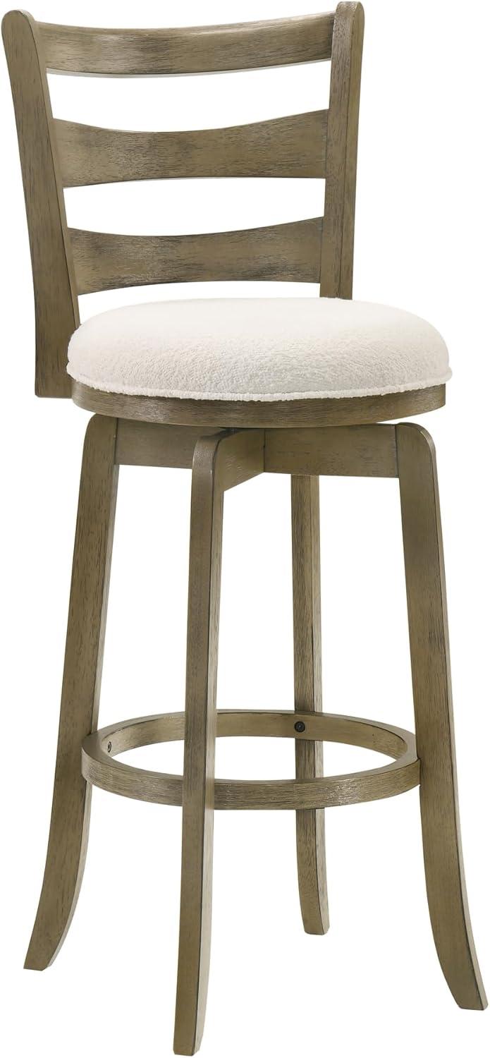 image:imageMelindra Modern Farmhouse Swivel Wood Bar Height Kitchen Bar Stool in Putty Brown Finish with White Boucle Fabric Upholstered SeatWhitePutty Brown