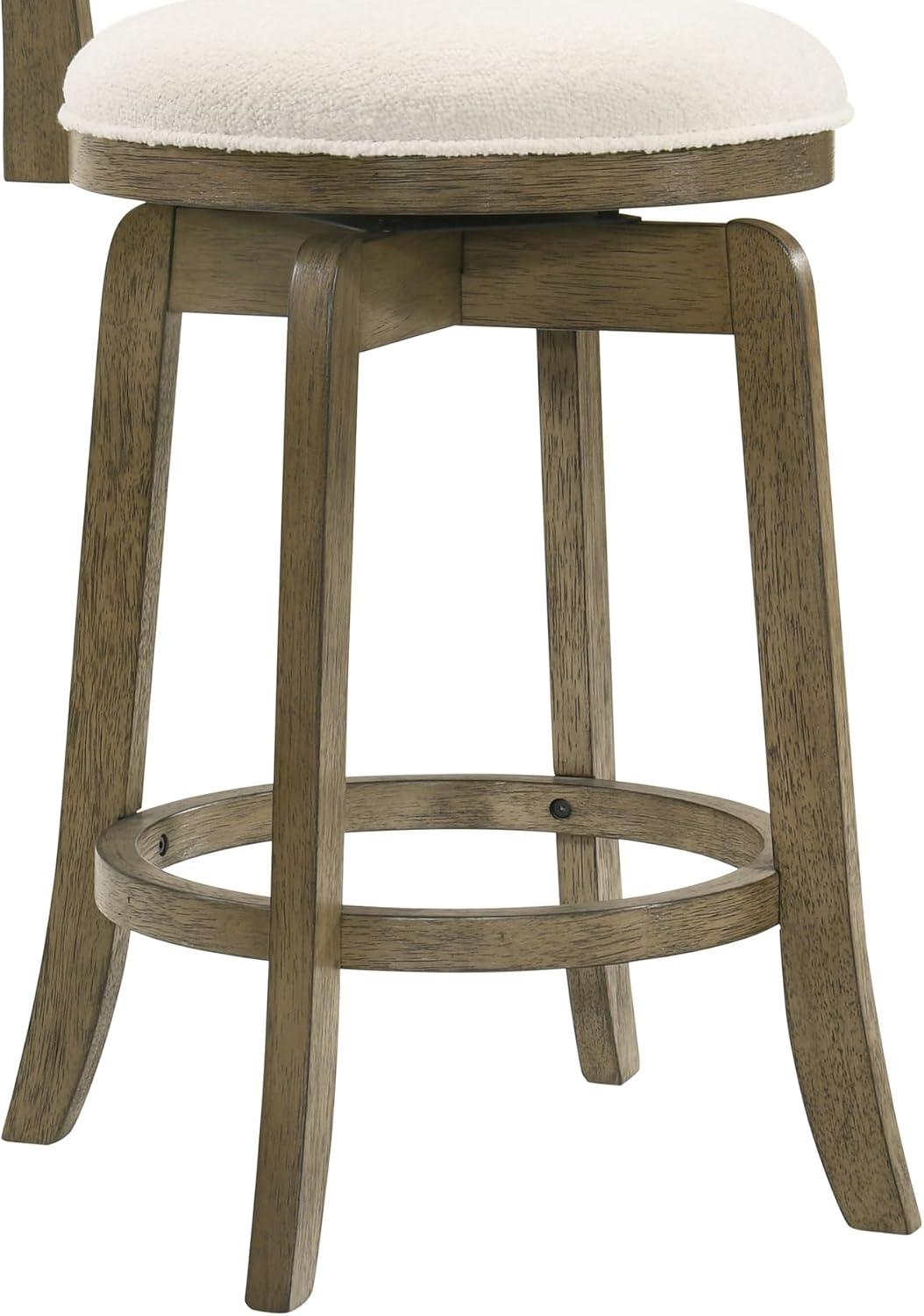 image:imageMelindra Modern Farmhouse Swivel Wood Bar Height Kitchen Bar Stool in Putty Brown Finish with White Boucle Fabric Upholstered SeatWhitePutty Brown