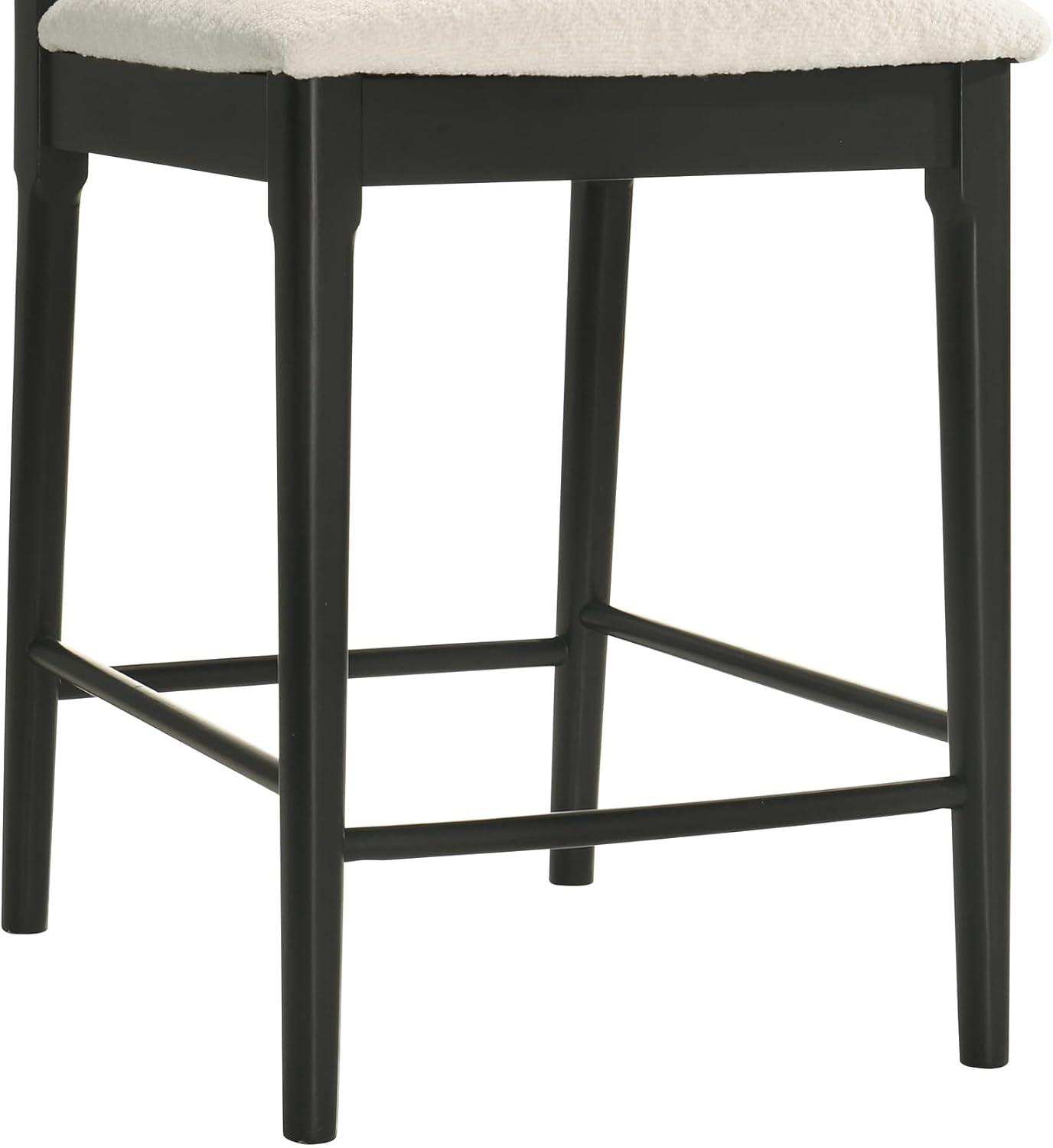 image:imageTobias Coastal Modern Wood Counter Height Kitchen Bar Stool in Black Finish with White Boucle Fabric Upholstered SeatWhiteBlack