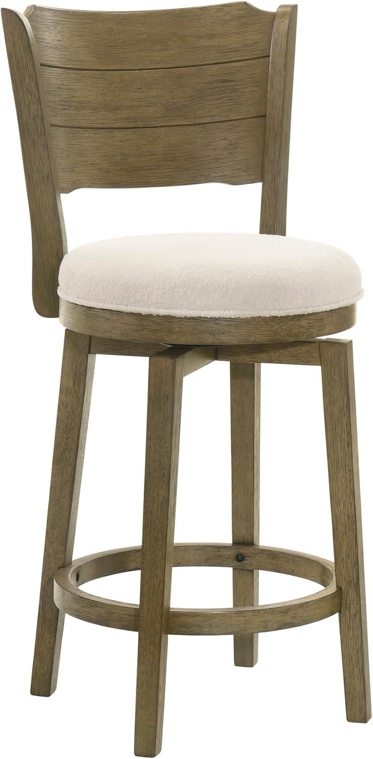 image:imageWinsley Coastal Modern Swivel Wood Counter Height Kitchen Bar Stool in Amber Glow Finish with White Boucle Fabric Upholstered Seat Set of 4WhitePutty Brown
