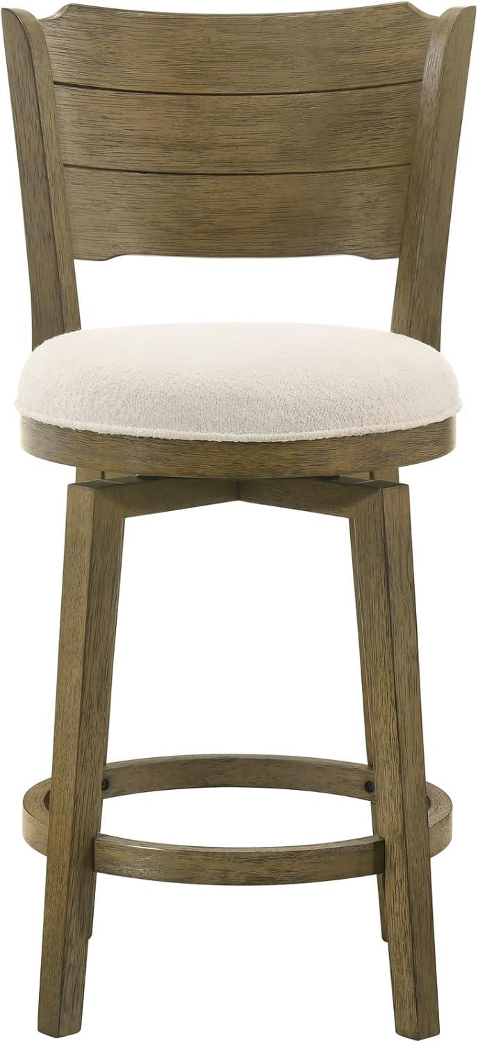 image:imageWinsley Coastal Modern Swivel Wood Counter Height Kitchen Bar Stool in Amber Glow Finish with White Boucle Fabric Upholstered Seat Set of 4WhitePutty Brown