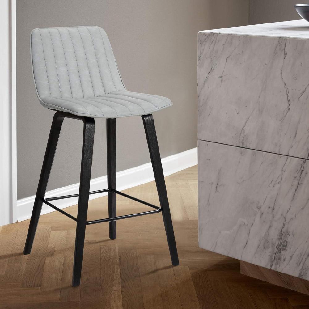 image:imageArmen Living Lorenz 26 Faux Leather Barstool In Black Brushed Wood Finish Light Gray