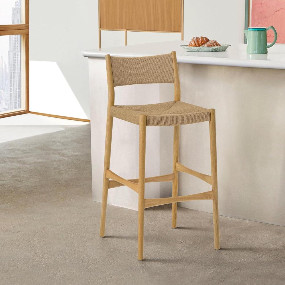 image:imageErie Woven Paper Cord and Oak Wood Bar Stool Set of 3Brown