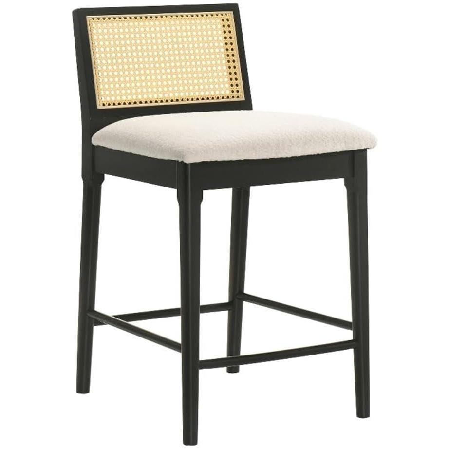 image:imageTobias Coastal Modern Wood Counter Height Kitchen Bar Stool in Black Finish with White Boucle Fabric Upholstered SeatWhiteBlack