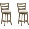 image:imageMelindra Modern Farmhouse Swivel Wood Bar Height Kitchen Bar Stool in Putty Brown Finish with White Boucle Fabric Upholstered SeatWhitePutty Brown