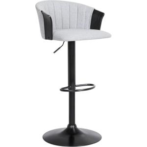 Armen Living Lydia Mid Century Modern Adjustable Height Swivel Walnut Wood Bar Stool for Kitchen Island Counter in Cream Faux Leather with Black Metal(Light Gray Fabric)