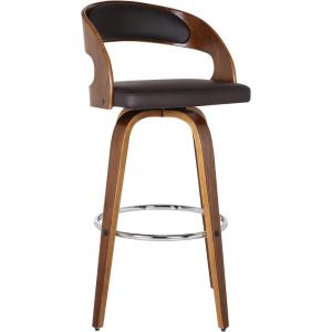 Armen Living Shelly 26″ Counter Height Swivel Brown Faux Leather and Walnut Wood Bar Stool – Set of 2(Brown/Walnut)