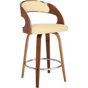 Armen Living Shelly 26″ Counter Height Swivel Brown Faux Leather and Walnut Wood Bar Stool – Set of 2(Cream/Walnut)