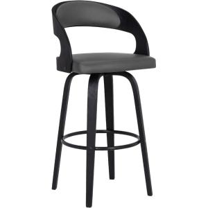 Armen Living Shelly 26″ Counter Height Swivel Brown Faux Leather and Walnut Wood Bar Stool – Set of 2(Gray/Black)
