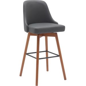 Armen Living Sicily Modern Farmhouse 30″ Seat Height Swivel Walnut Wood Bar Stool for Kitchen Island Counter in Gray Faux Leather