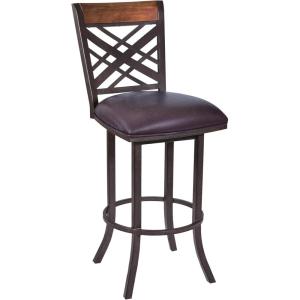 Armen Living Tahiti 30″ Brown Faux Leather Swivel Kitchen Barstool in Auburn Bay Finish(30″ Bar Height)