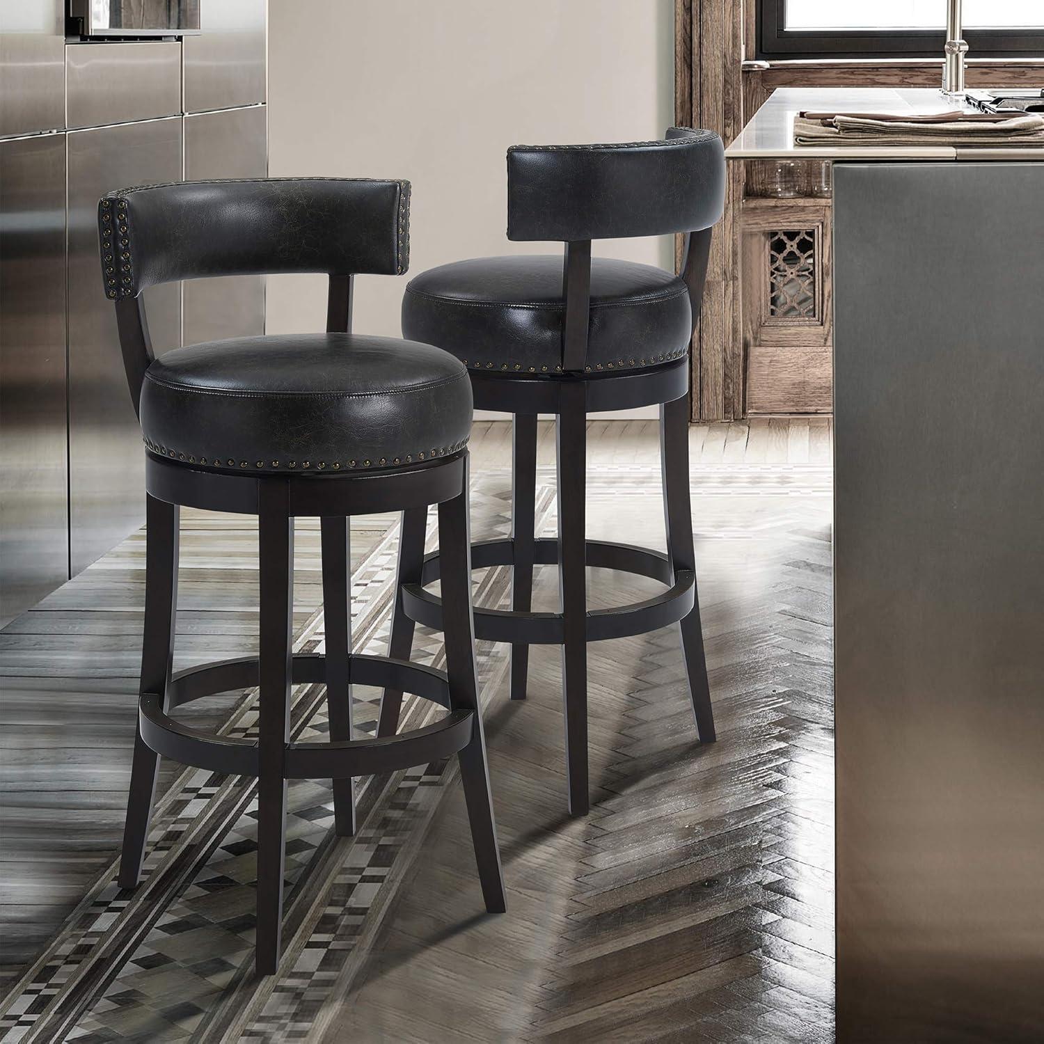 image:imageArmen Living Corbin 30 Seat Height Swivel Onyx Faux Leather and American Gray Wood Bar StoolEspressoOnyx