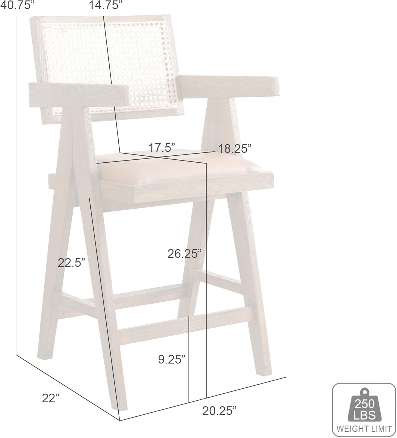 image:imageArmen Living Harley Nutmeg Brown Solid Wood and Rattan Upholstered 26 Counter Height Barstool with RedBrown Faux Leather Seat Set of 3