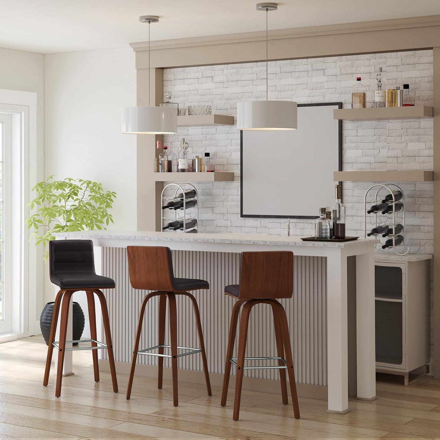 image:imageArmen Living Vienna Modern Swivel 26 Counter Height Barstool with White Faux Leather and Patterned Oak Wood FinishBrown Faux LeatherWalnut