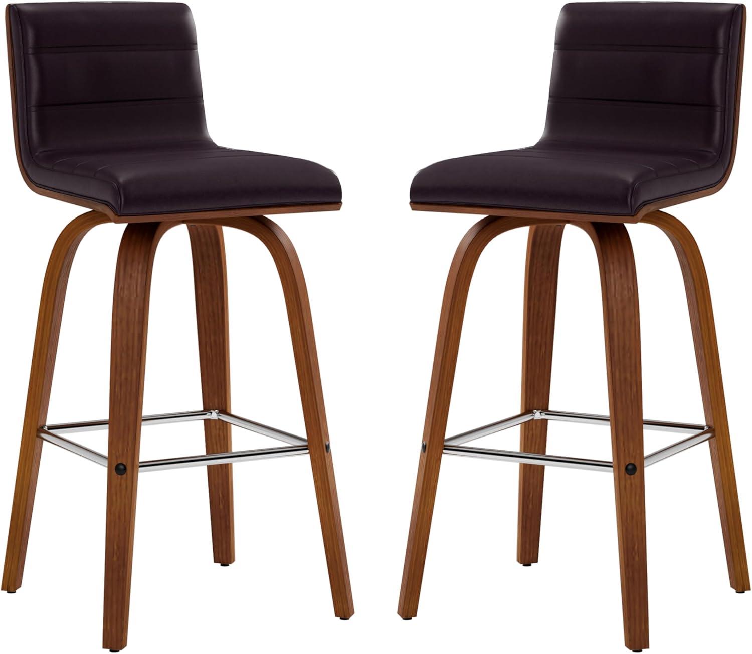 image:imageArmen Living Vienna Modern Swivel 26 Counter Height Barstool with White Faux Leather and Patterned Oak Wood FinishBrown Faux LeatherWalnut