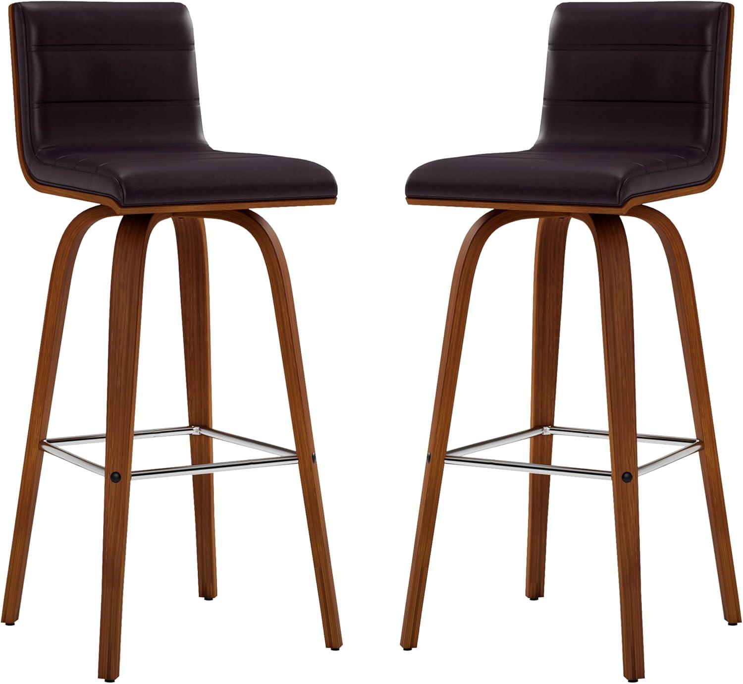 image:imageArmen Living Vienna Modern Swivel 26 Counter Height Barstool with White Faux Leather and Patterned Oak Wood FinishBrown Faux LeatherWalnut