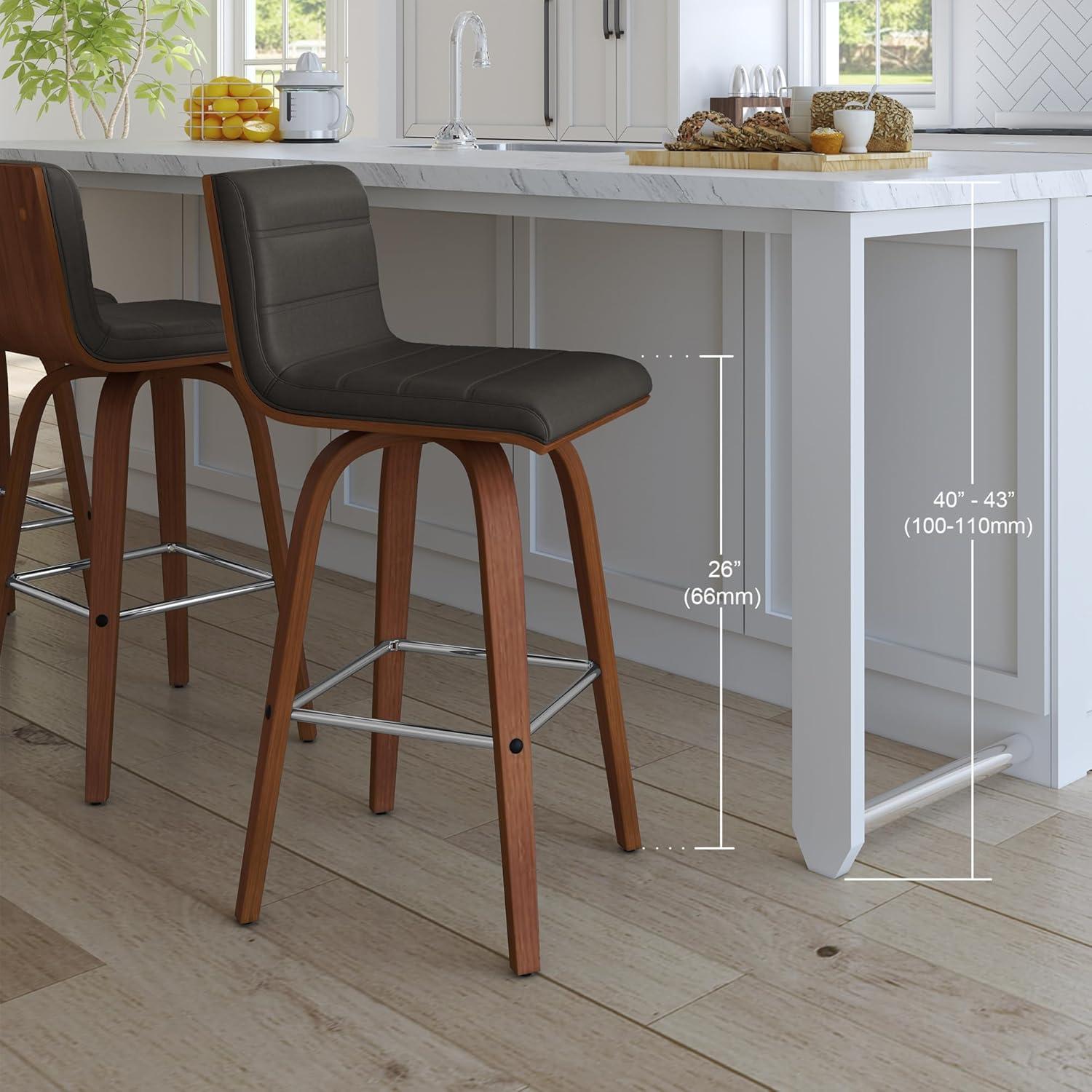 image:imageArmen Living Vienna Modern Swivel 26 Counter Height Barstool with White Faux Leather and Patterned Oak Wood FinishGray Faux LeatherWalnut