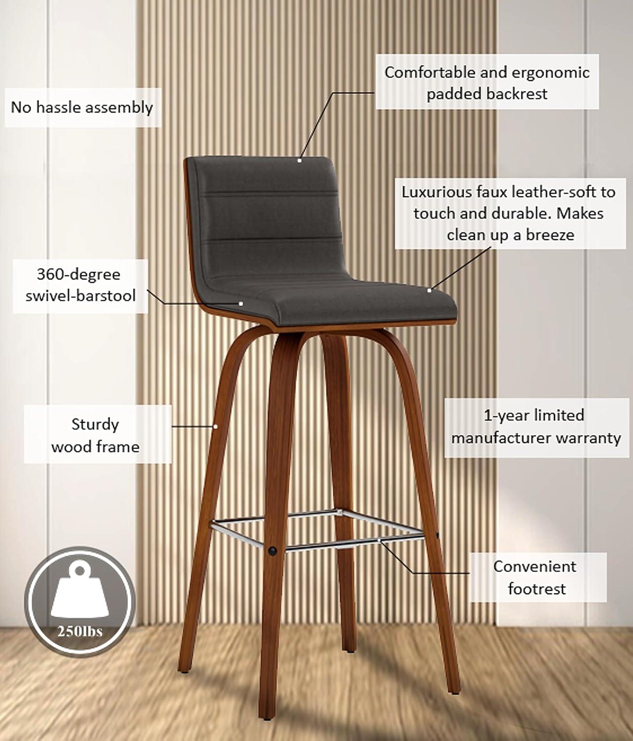 image:imageArmen Living Vienna Modern Swivel 26 Counter Height Barstool with White Faux Leather and Patterned Oak Wood FinishGray Faux LeatherWalnut
