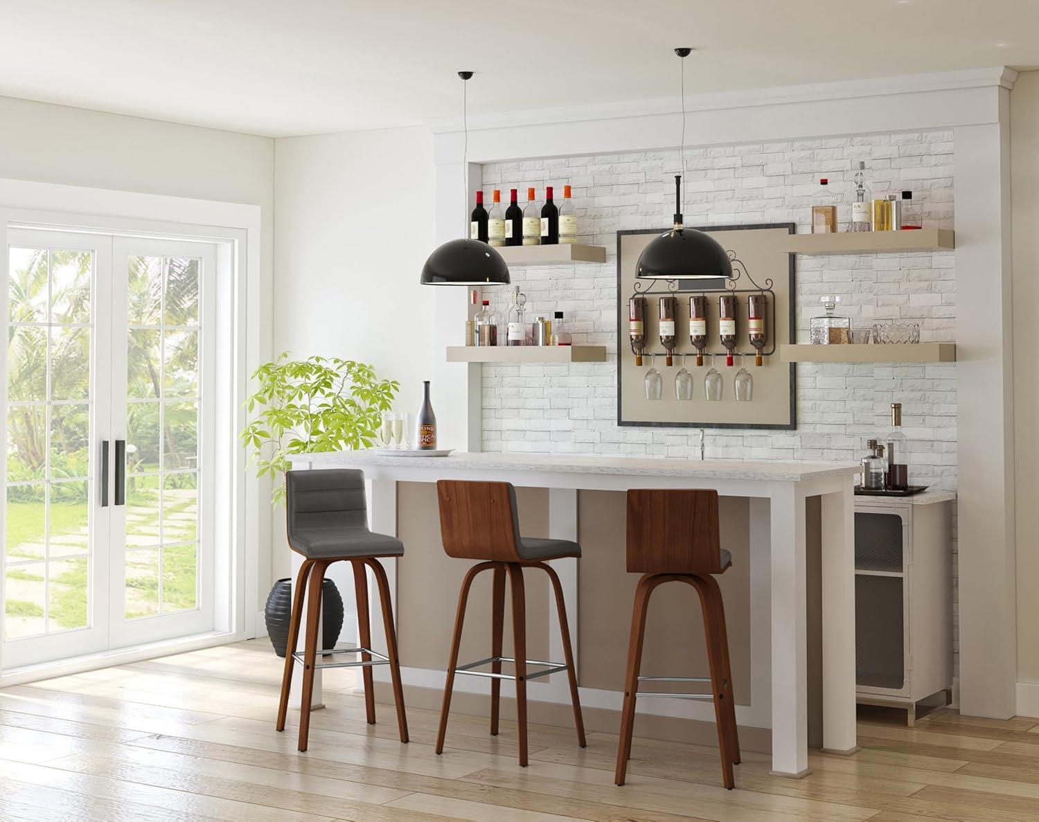 image:imageArmen Living Vienna Modern Swivel 26 Counter Height Barstool with White Faux Leather and Patterned Oak Wood FinishGray Faux LeatherWalnut