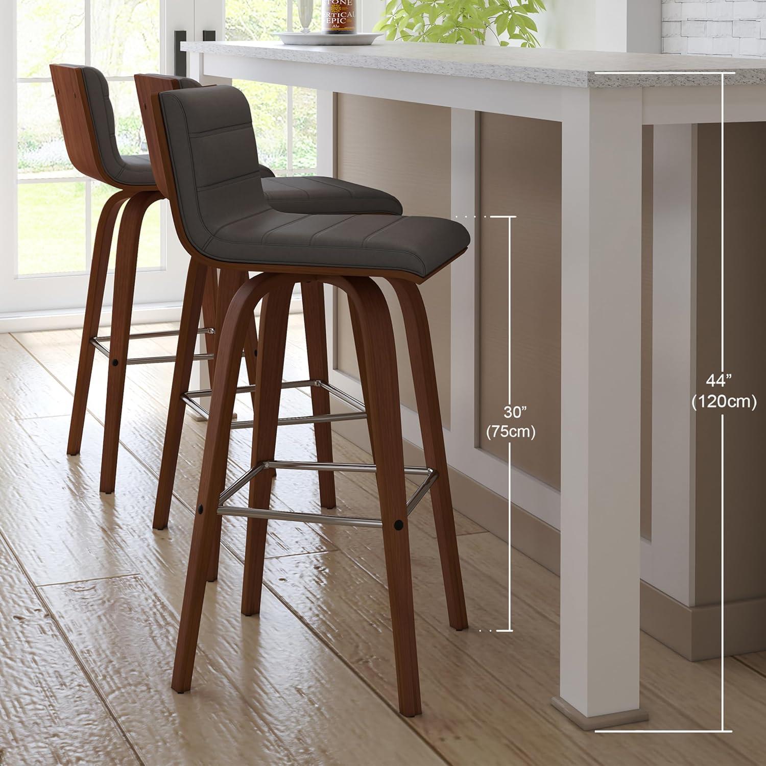 image:imageArmen Living Vienna Modern Swivel 26 Counter Height Barstool with White Faux Leather and Patterned Oak Wood FinishGray Faux LeatherWalnut