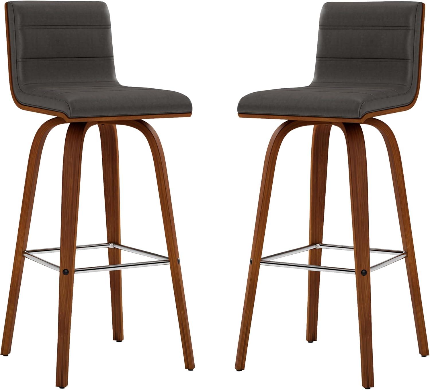 image:imageArmen Living Vienna Modern Swivel 26 Counter Height Barstool with White Faux Leather and Patterned Oak Wood FinishGray Faux LeatherWalnut