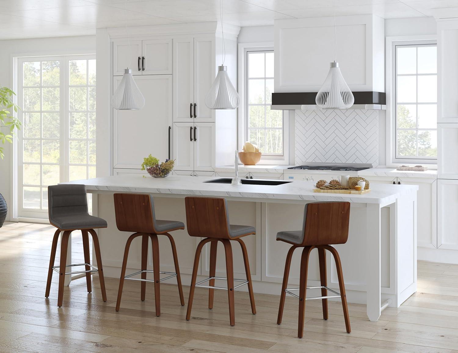 image:imageArmen Living Vienna Modern Swivel 26 Counter Height Barstool with White Faux Leather and Patterned Oak Wood FinishGray Faux LeatherWalnut