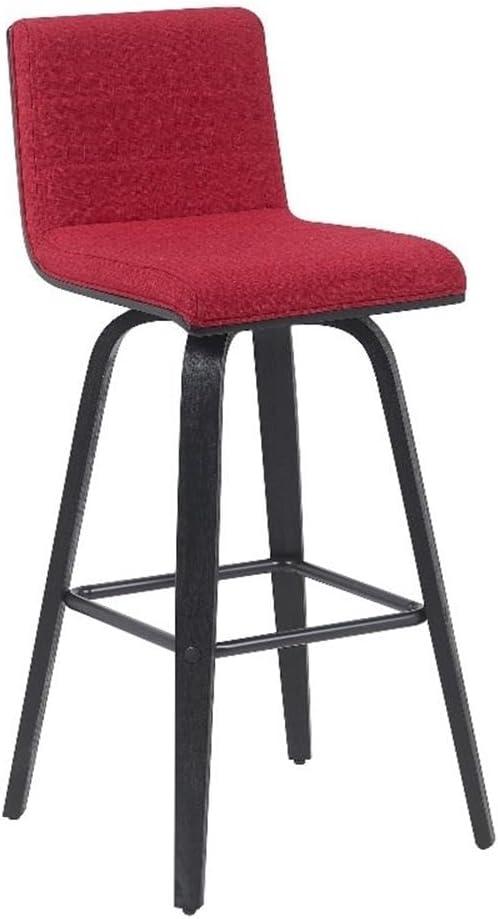 image:imageArmen Living Vienna Modern Swivel 26 Counter Height Barstool with White Faux Leather and Patterned Oak Wood FinishRed FabricBlack