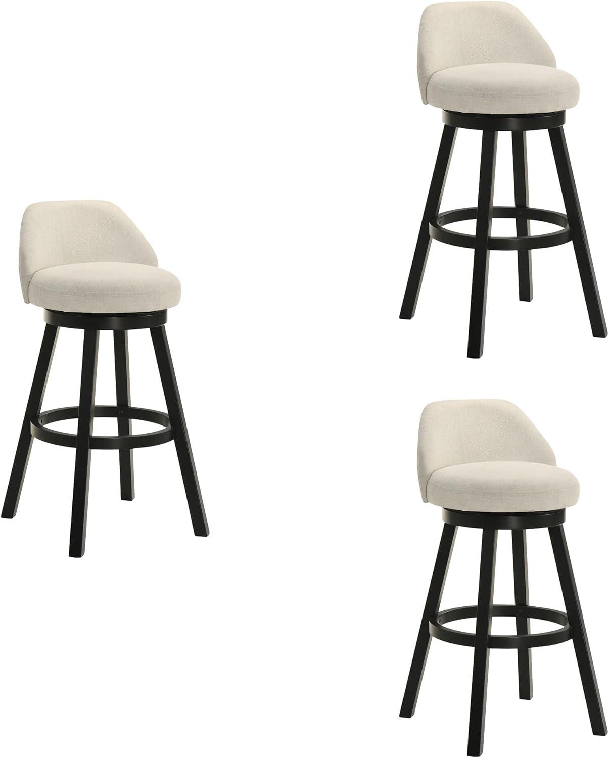 image:imageErika Modern Transitional Swivel Wood Bar Height Kitchen Bar Stool in White Finish with Light Blue Fabric Upholstered Seat Set of 2Cream