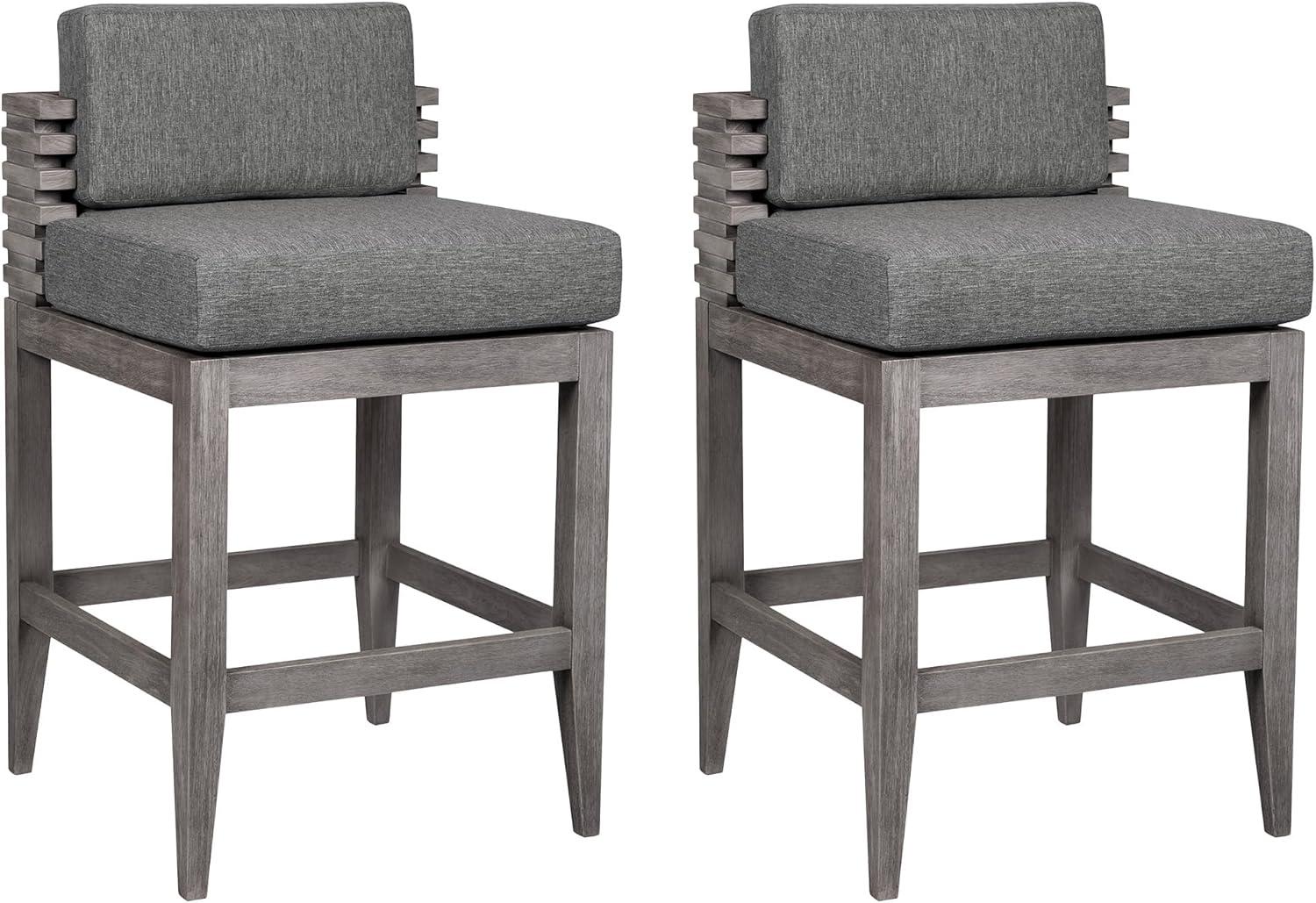 image:imageVivid Outdoor Patio Bar Stool in Gray Eucalyptus Wood with Gray Olefin Cushions Set of 2