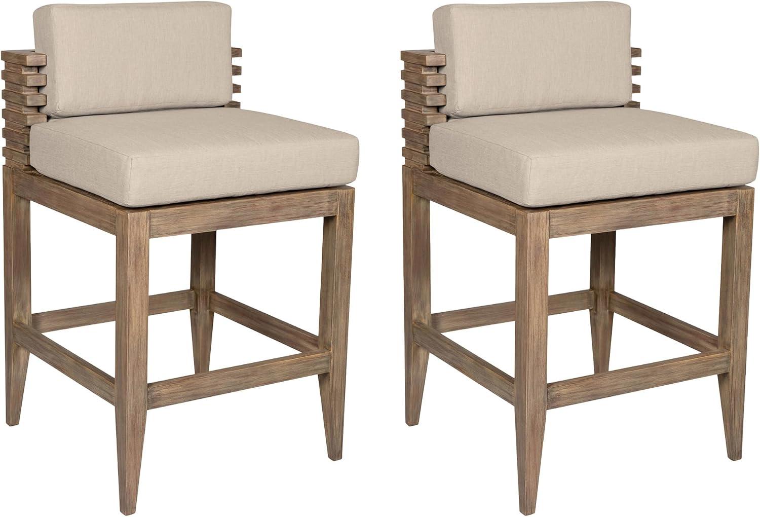image:imageVivid Outdoor Patio Bar Stool in Light Eucalyptus Wood with Taupe Olefin Cushions Set of 2