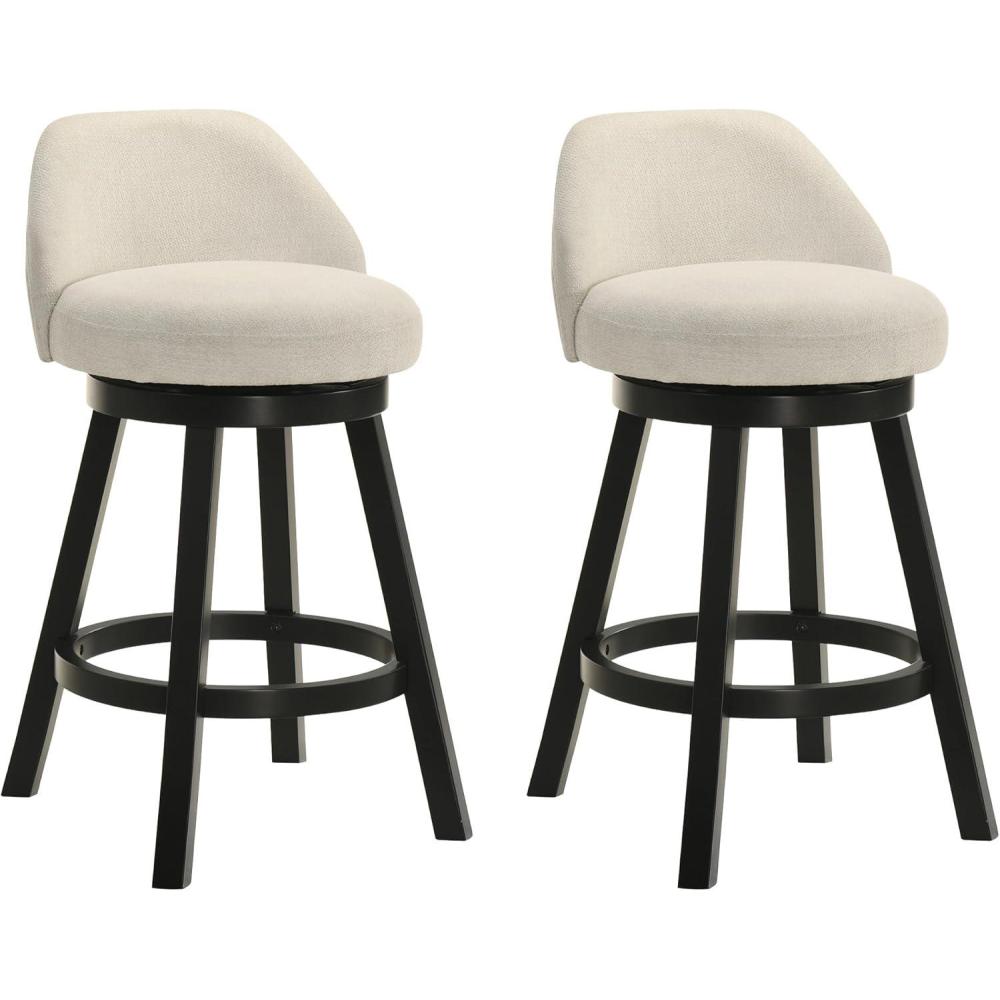 image:imageErika Modern Transitional Swivel Wood Bar Height Kitchen Bar Stool in White Finish with Light Blue Fabric Upholstered Seat Set of 2Cream