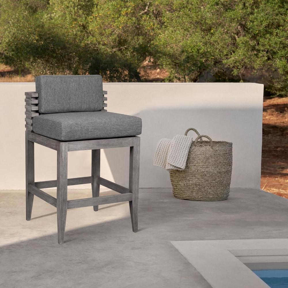 image:imageVivid Outdoor Patio Bar Stool in Light Eucalyptus Wood with Taupe Olefin Cushions Set of 3GrayGray