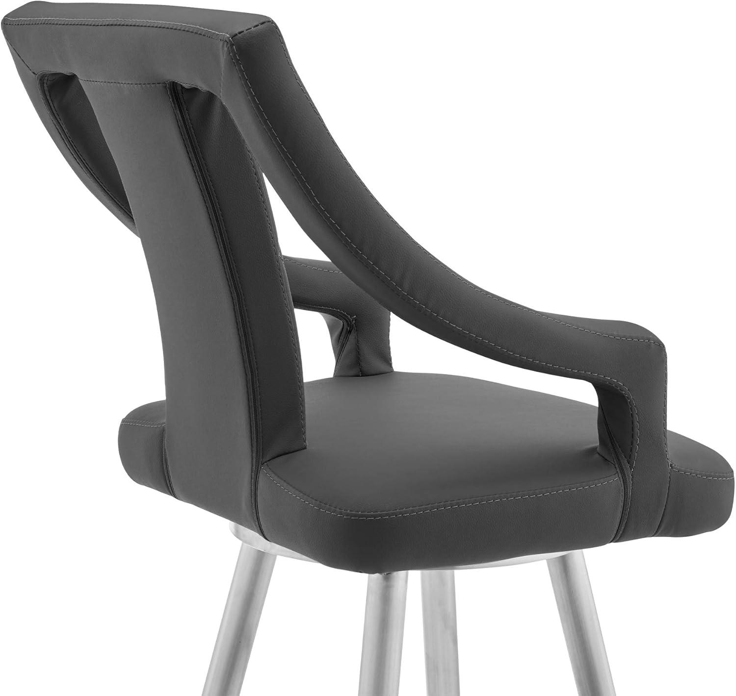 image:imageMaxen 26 Gray Faux Leather and Brushed Stainless Steel Swivel Bar Stool Set of 3