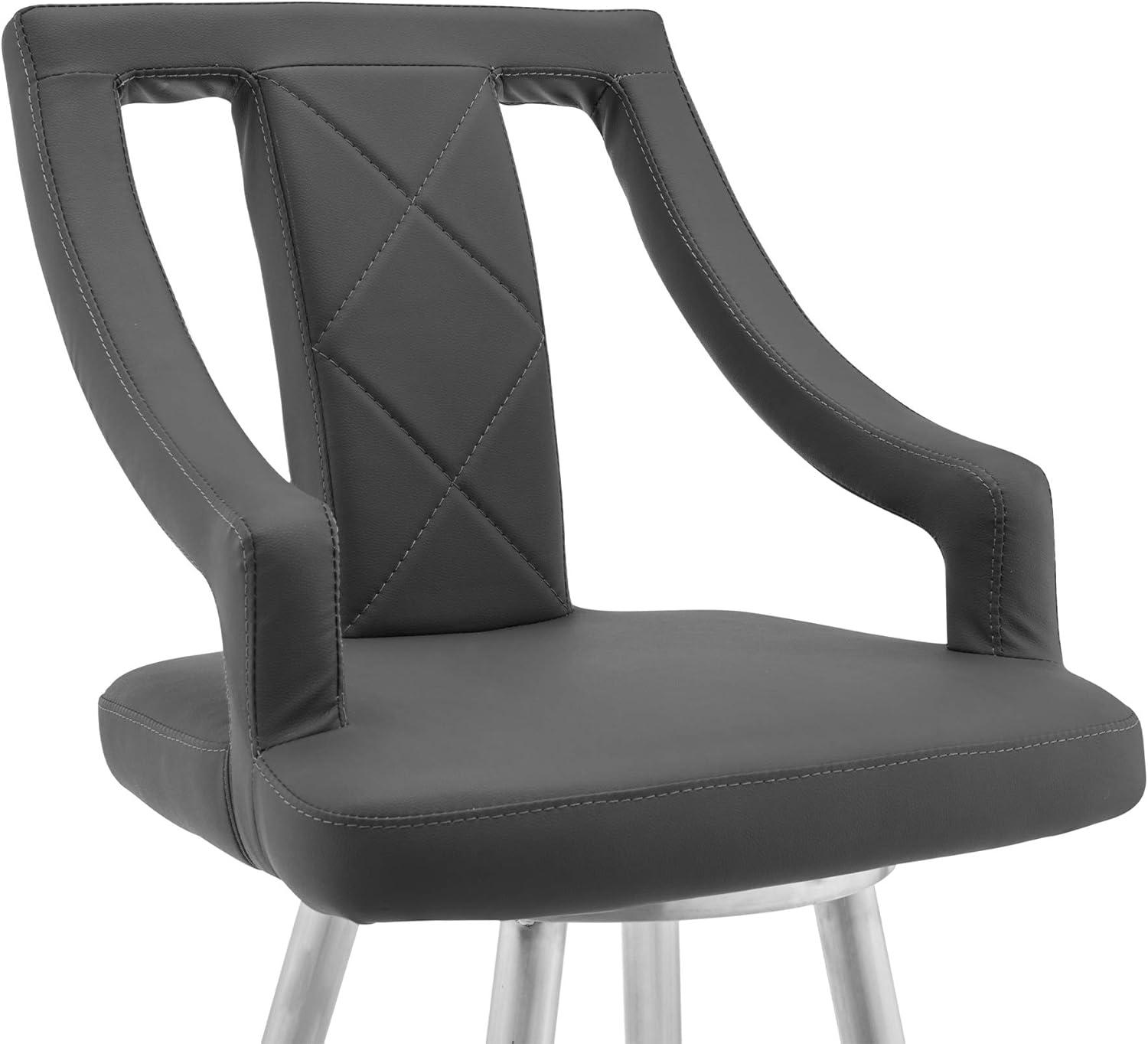 image:imageMaxen 26 Gray Faux Leather and Brushed Stainless Steel Swivel Bar Stool Set of 3