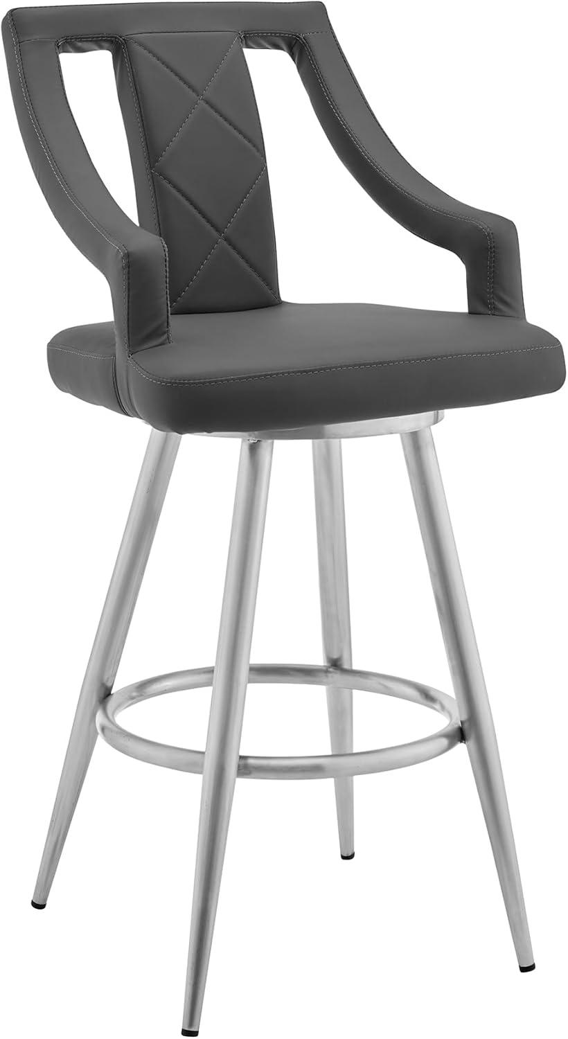image:imageMaxen 26 Gray Faux Leather and Brushed Stainless Steel Swivel Bar Stool Set of 3