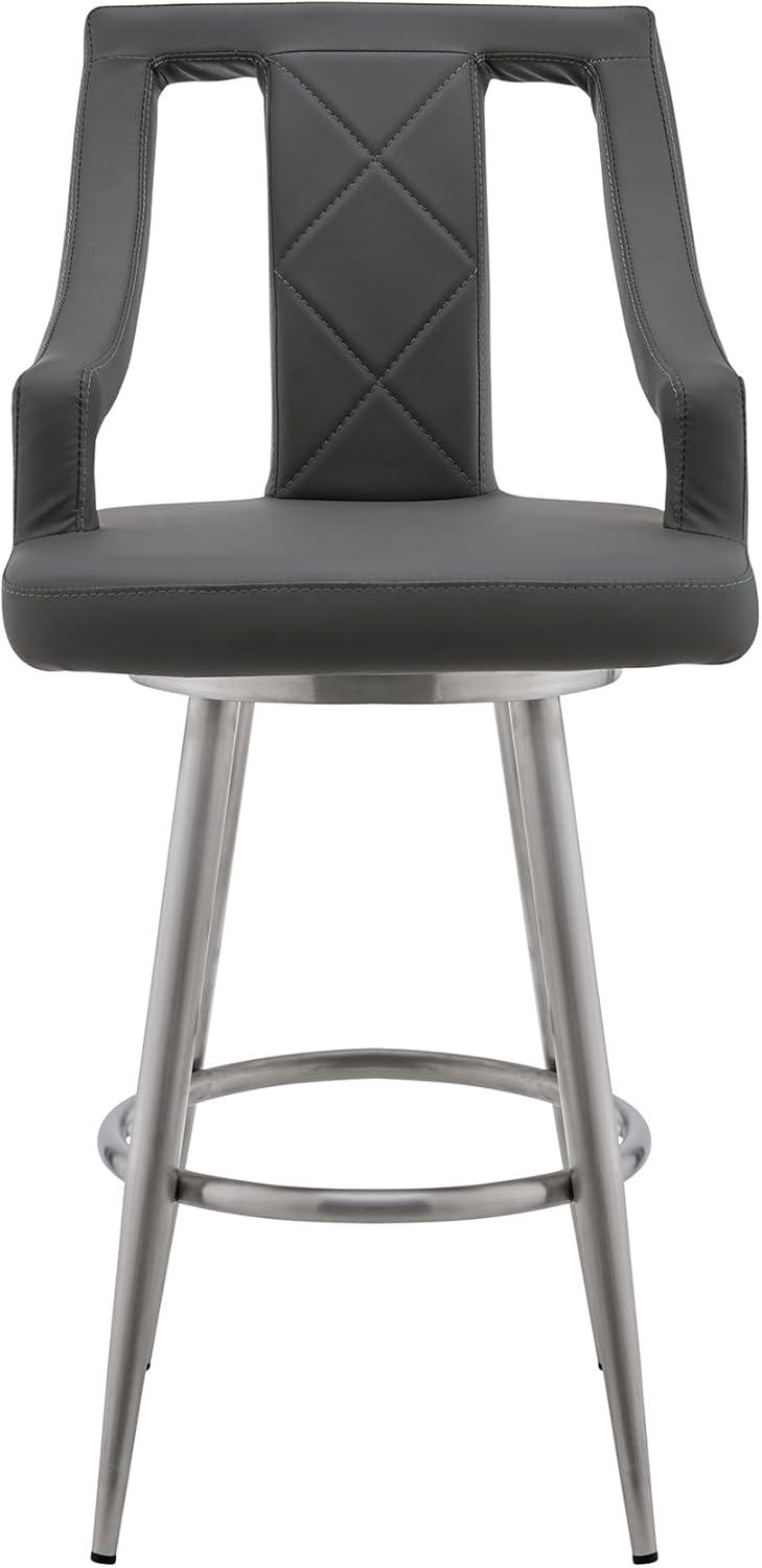 image:imageMaxen 26 Gray Faux Leather and Brushed Stainless Steel Swivel Bar Stool Set of 3