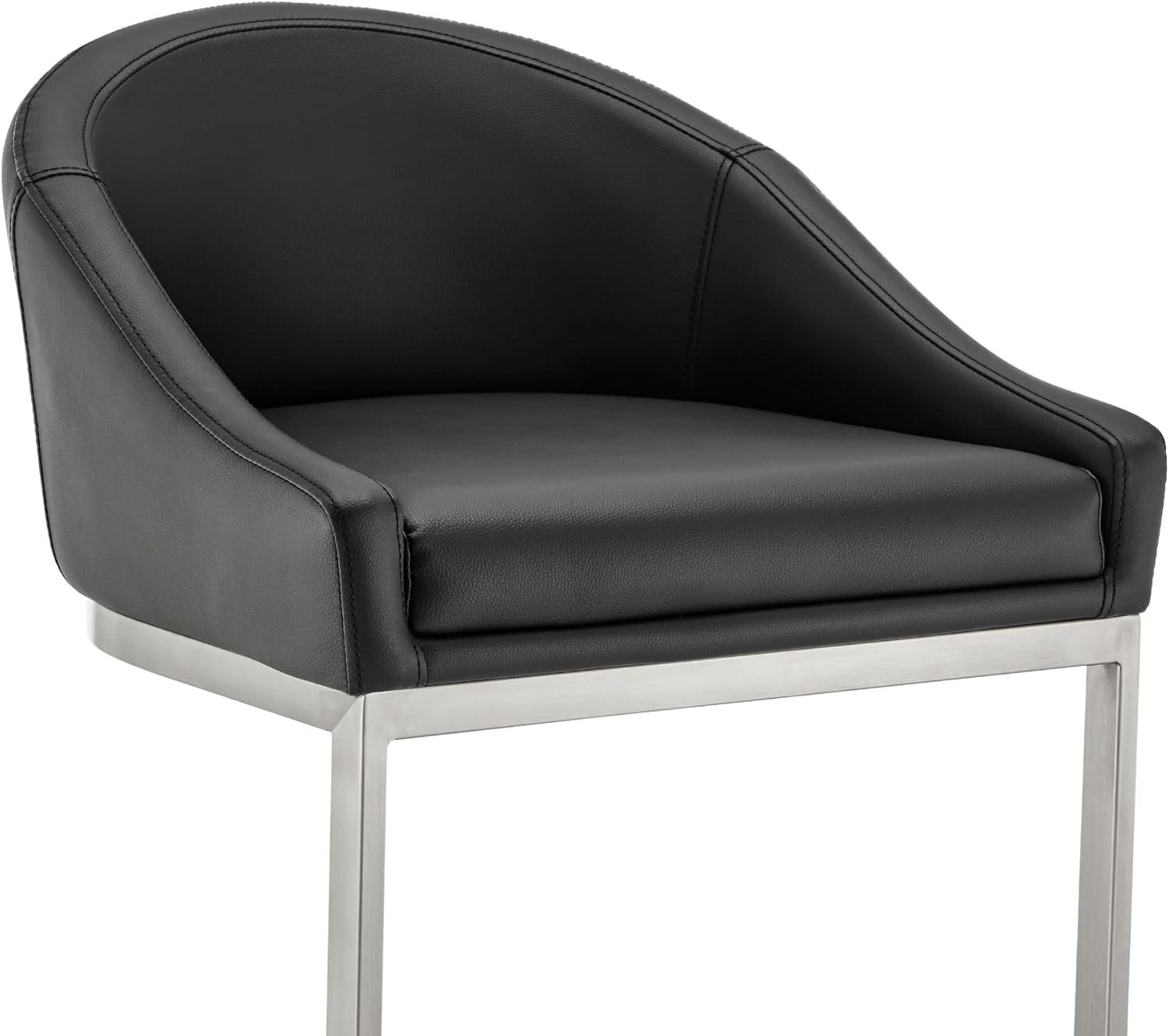 image:imageArmen Living Katherine Bar Stool in Brushed Stainless Steel with Black Faux Leather