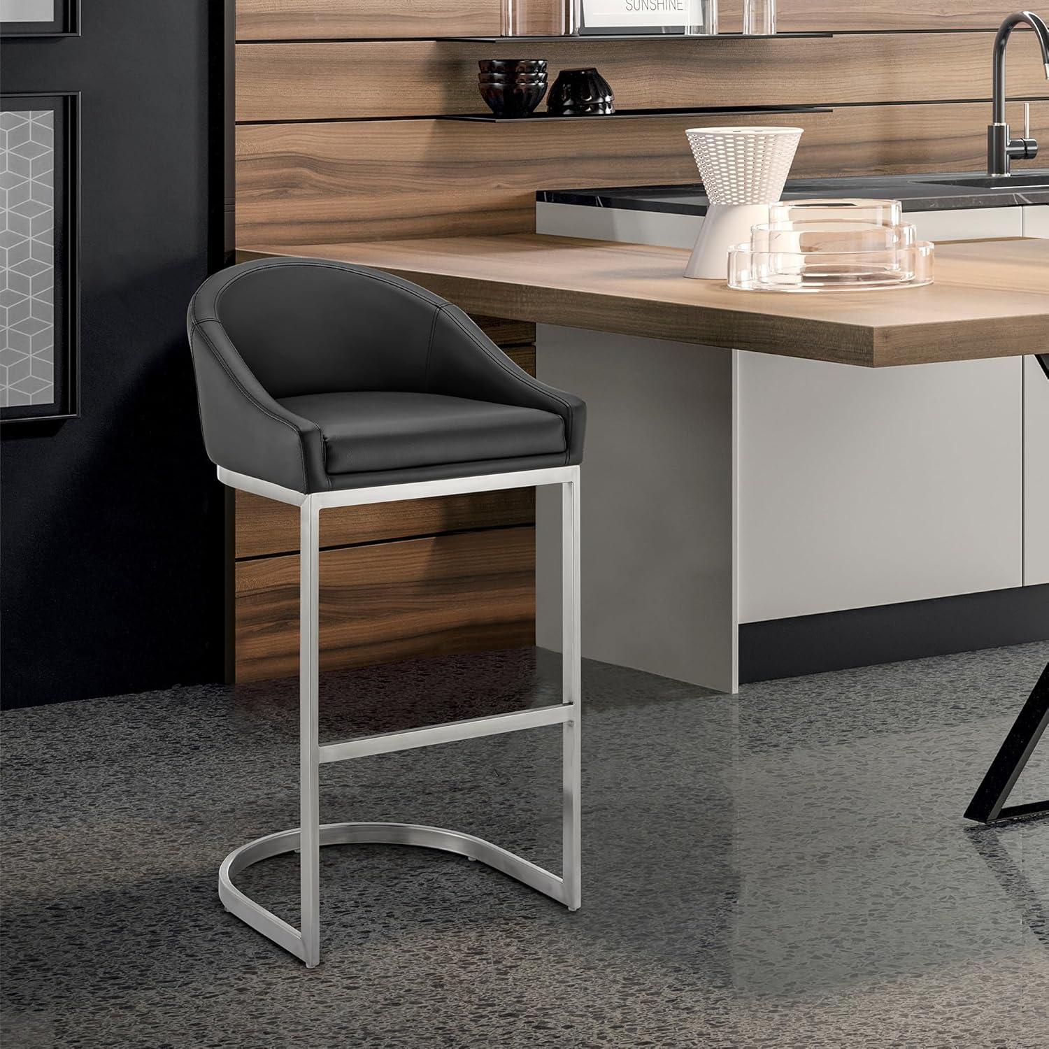 image:imageArmen Living Katherine Bar Stool in Brushed Stainless Steel with Black Faux Leather