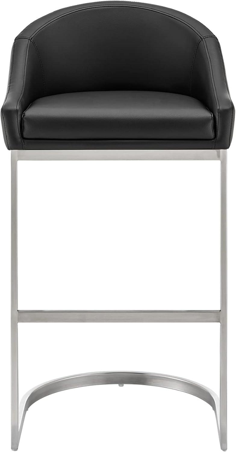 image:imageArmen Living Katherine Bar Stool in Brushed Stainless Steel with Black Faux Leather