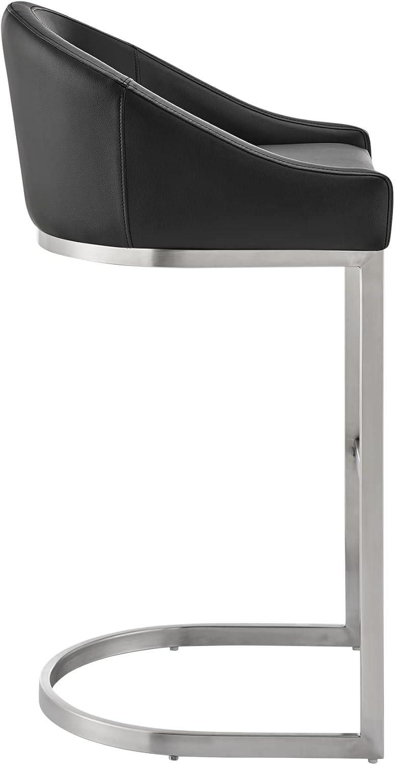 image:imageArmen Living Katherine Bar Stool in Brushed Stainless Steel with Black Faux Leather