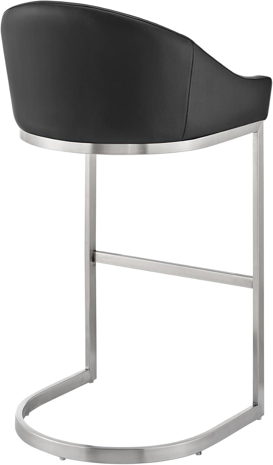 image:imageArmen Living Katherine Bar Stool in Brushed Stainless Steel with Black Faux Leather