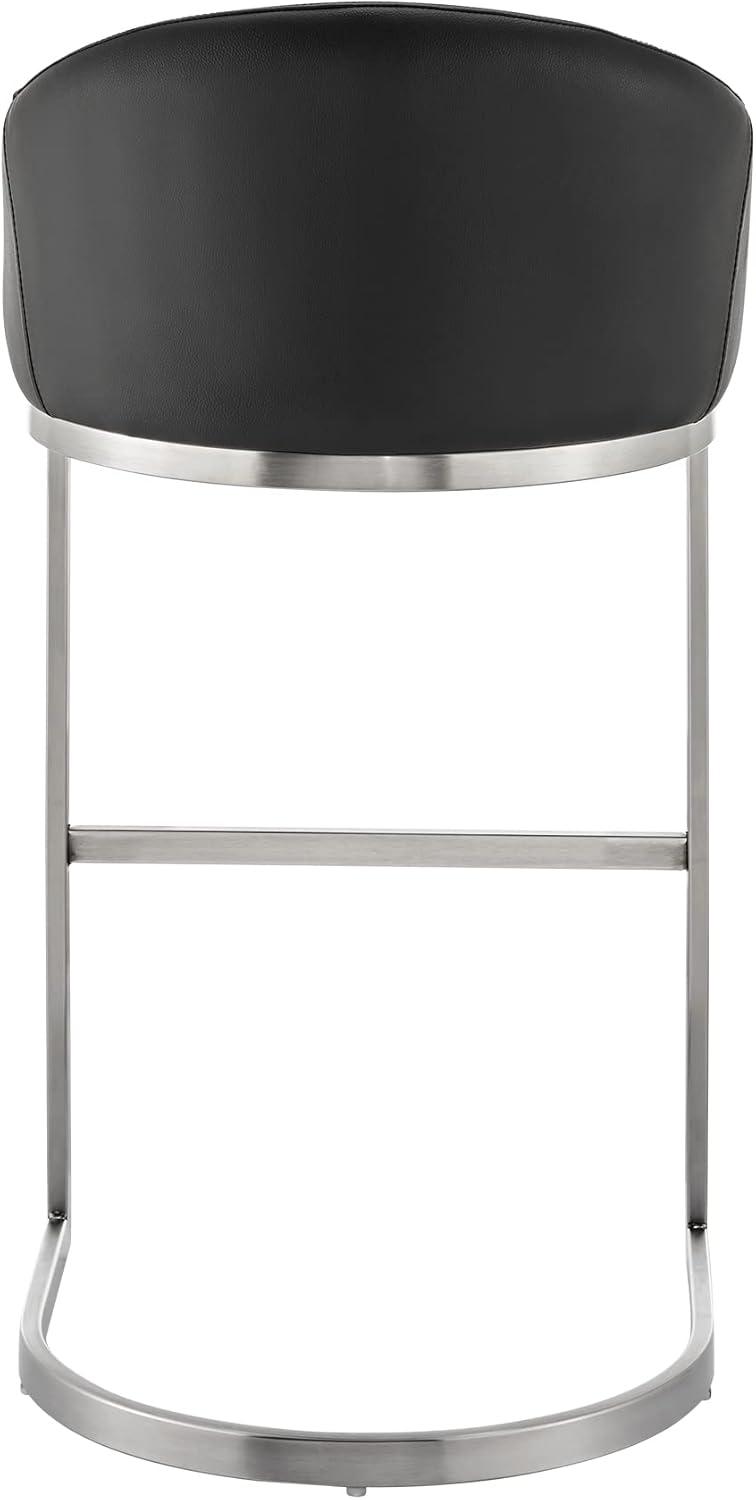 image:imageArmen Living Katherine Bar Stool in Brushed Stainless Steel with Black Faux Leather
