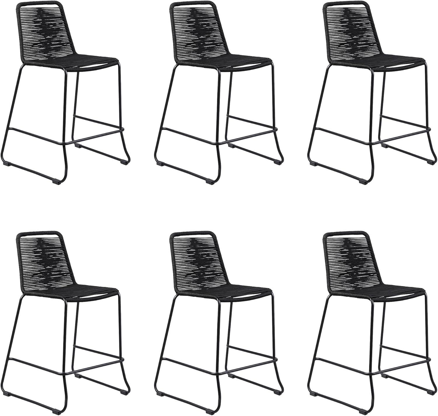 image:imageShasta 26 Outdoor Metal and Black Rope Stackable Counter Stool Set of 6BlackBlack