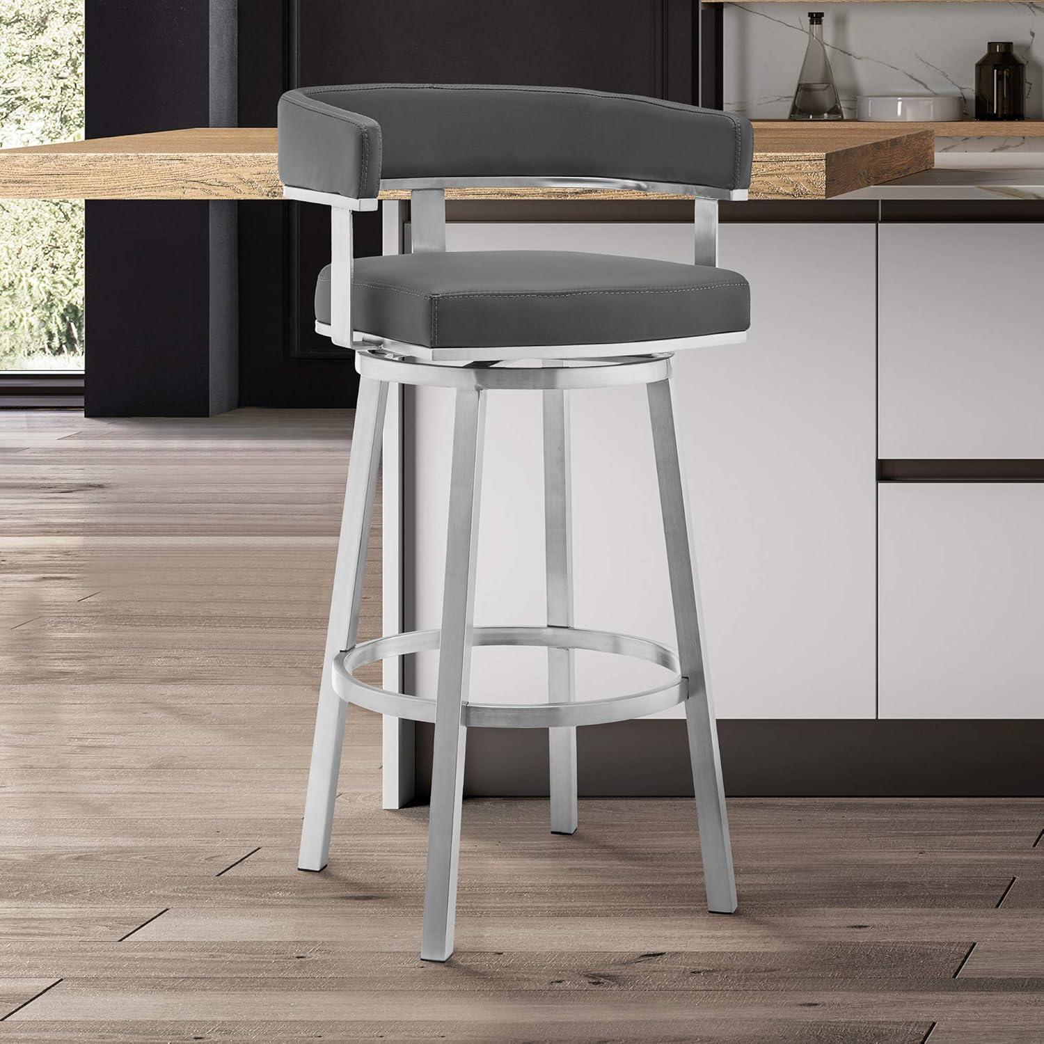 image:imageArmen Living Cohen 30 Gray Faux Leather and Brushed Stainless Steel Swivel Bar Stool