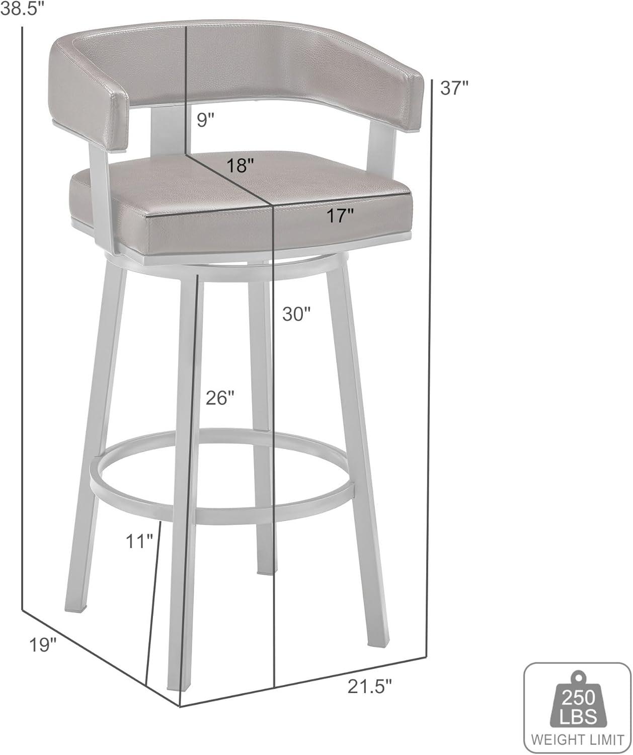 image:imageArmen Living Cohen 30 White Faux Leather and Brushed Stainless Steel Swivel Bar Stool