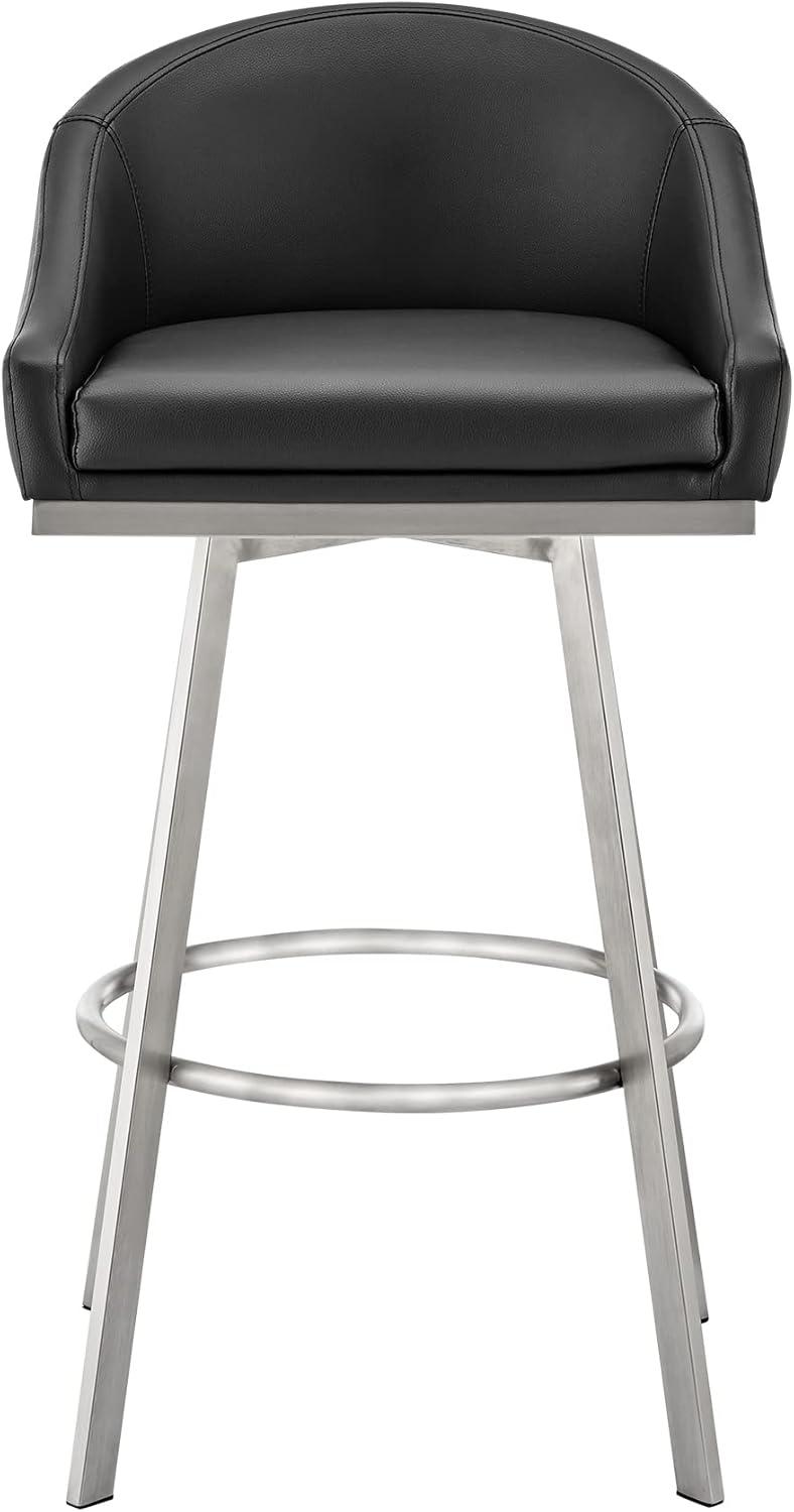 image:imageArmen Living Eleanor Swivel Counter Stool in Brushed Stainless Steel and Black Faux Leather
