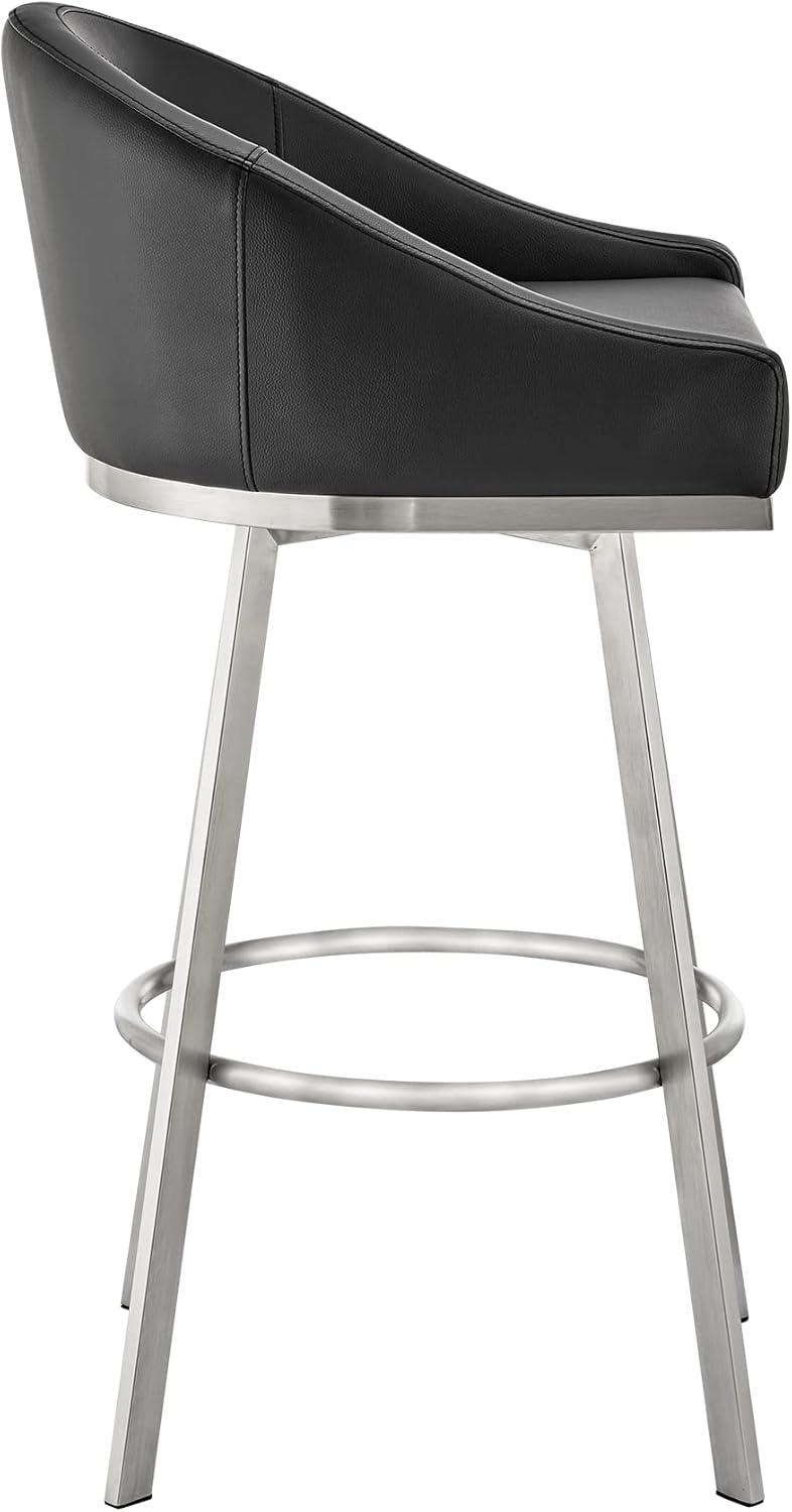image:imageArmen Living Eleanor Swivel Counter Stool in Brushed Stainless Steel and Black Faux Leather